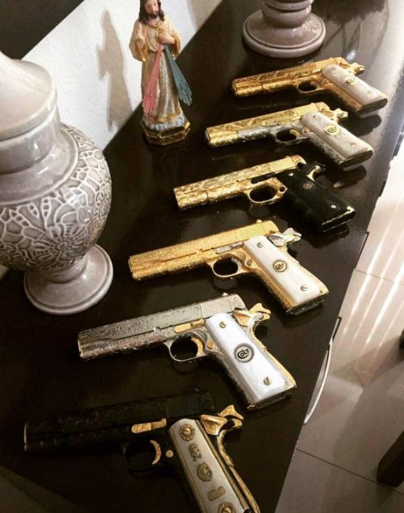  The Mexican cartel member showed off his gilded arsenal on Instagram