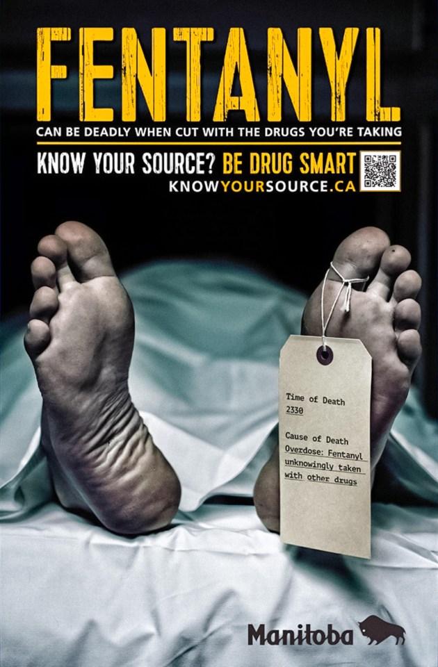 Canadian public health posters warn of the dangers of Fentanyl