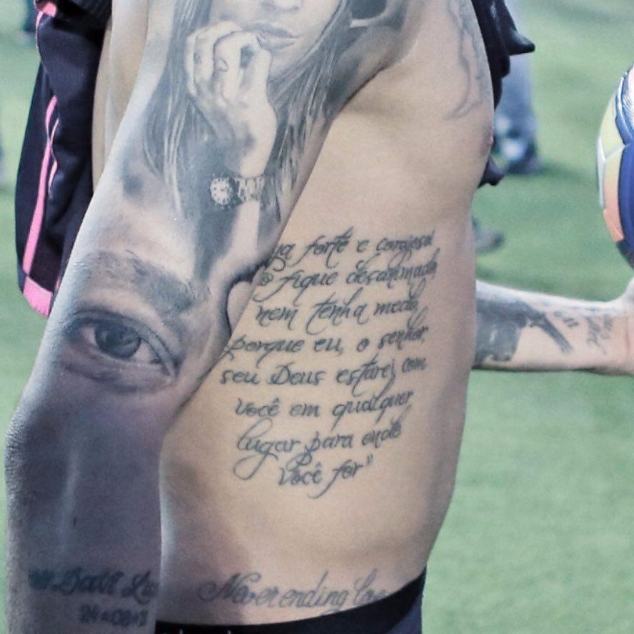  Neymar has a host of tattoos including his dad's eye on his sleeve