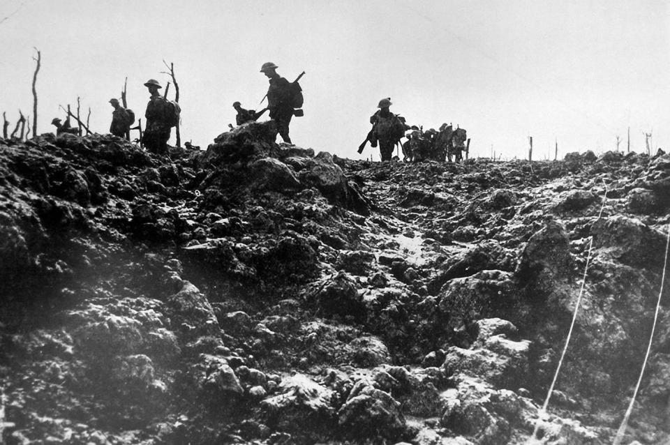  Soldiers trek across the battlefield at Pilckem Ridge