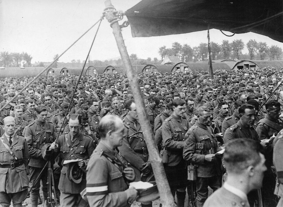  Troops assemble for a church service in Flanders