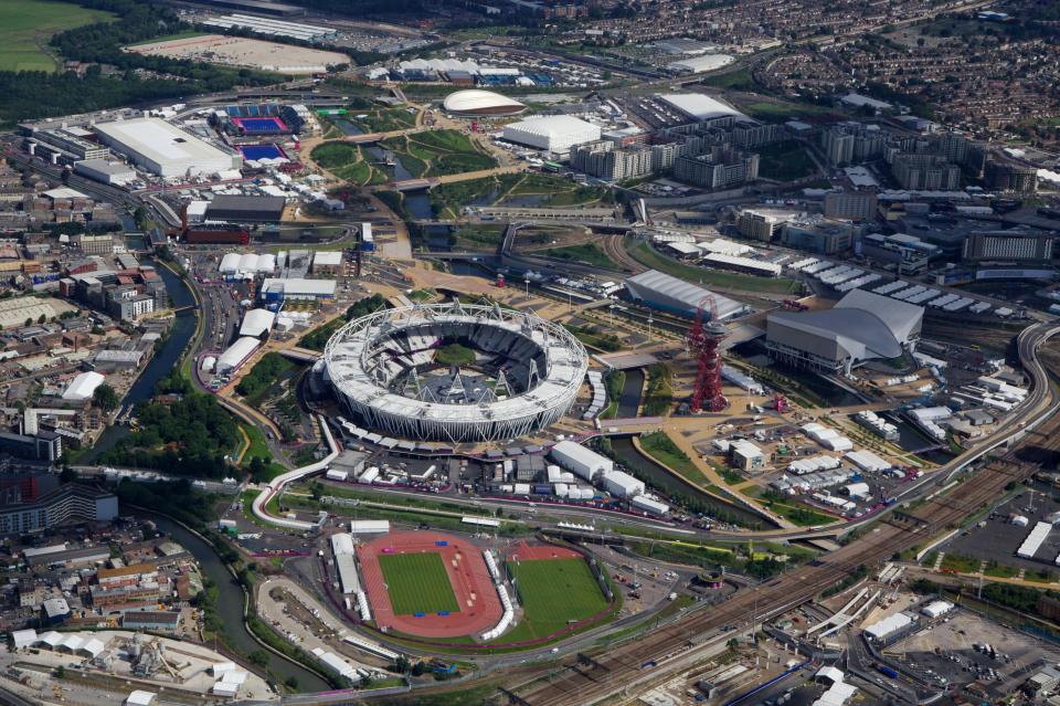  An aerial view of the Olympic Park in Stratford