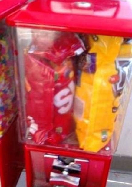 Whoever did this did what they were told: put the sweets in the dispenser, they just didn’t think it through