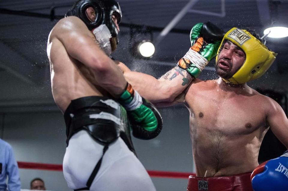  Conor McGregor and Paulie Malignaggi during sparring for the Irishman's megafight with Floyd Mayweather