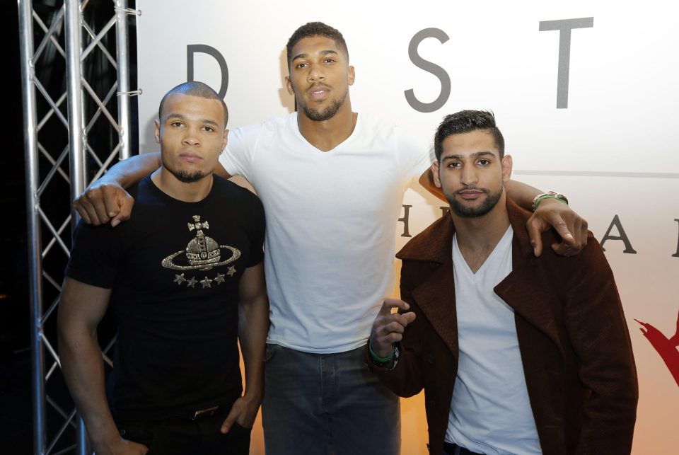  Amir Khan with Chris Eubank Jr and Anthony Joshua (centre) at a game launch in 2015