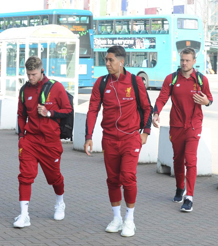  Roberto Firmino, Alberto Moreno and Simon Mignolet head for Dublin