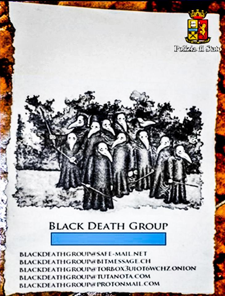  A piece of paper found at the scene of the kidnapping purports to show the Black Death group's logo