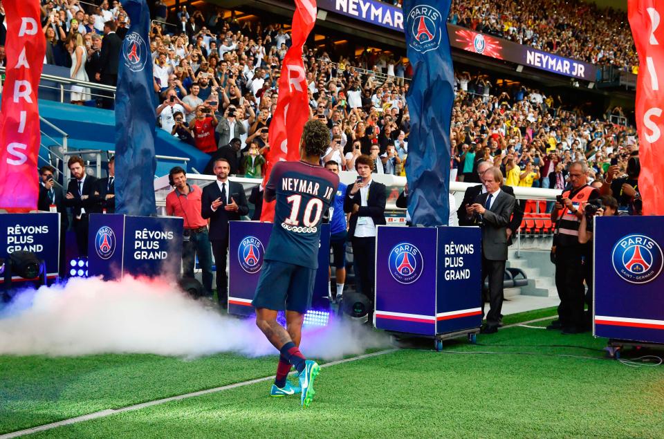  Neymar was unveiled to PSG supporters last week