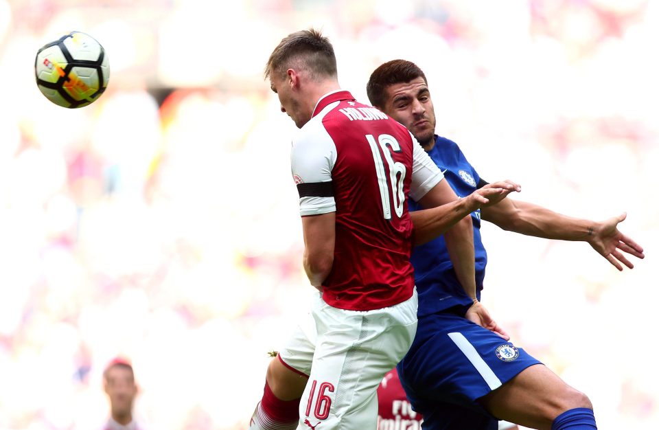  Chelsea's Alvaro Morata is beaten in the air by Arsenal defender Rob Holding