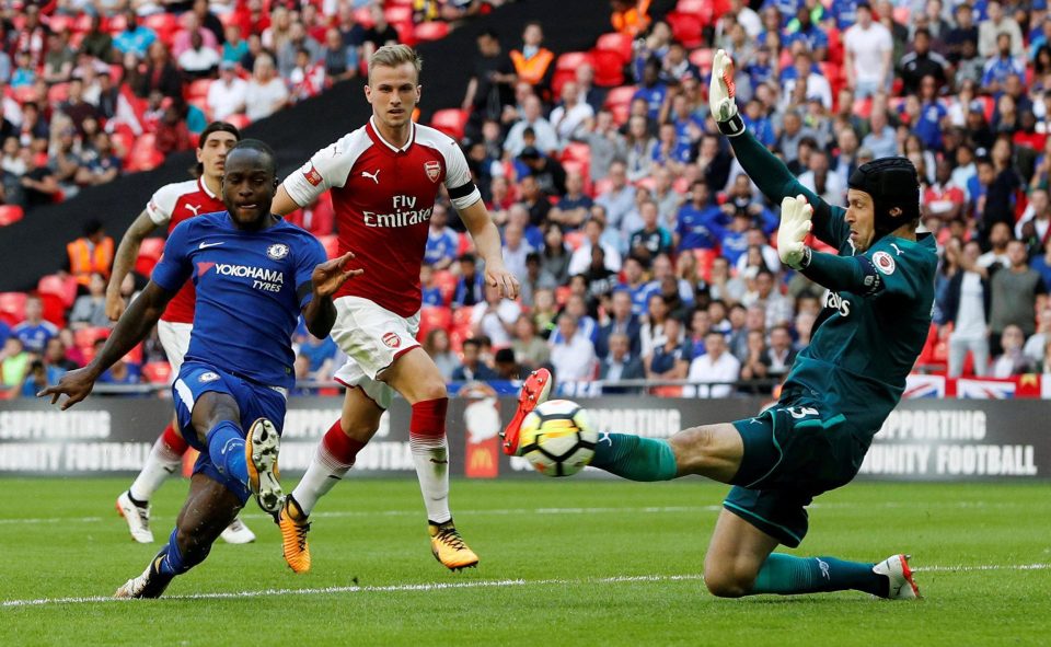  Victor Moses slots Chelsea in front but they eventually lost the Community Shield against Arsenal in penalties after a 1-1 draw at Wembley