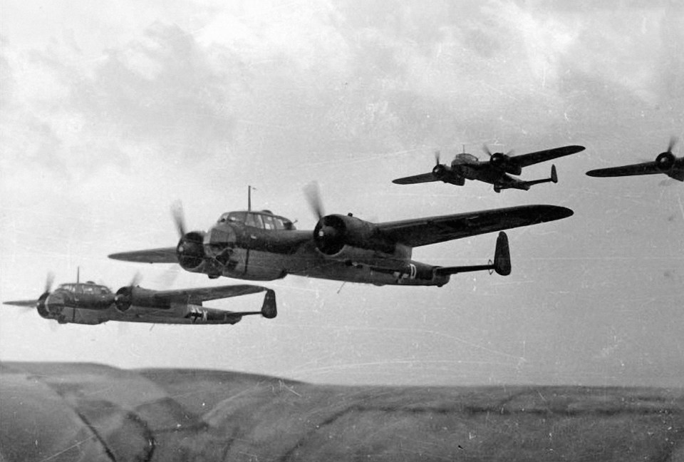 A squadron of German bombers flying flying over the UK during the Battle of Britain