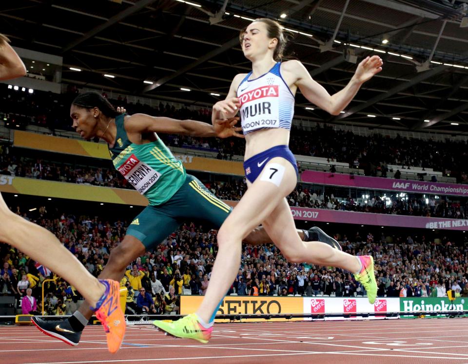  Caster Semenya dives for the line and just gets up for the bronze