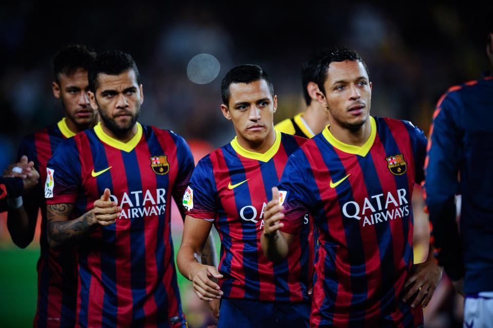  Neymar, Dani Alves and Alexis Sanchez with Adriano while at Barcelona