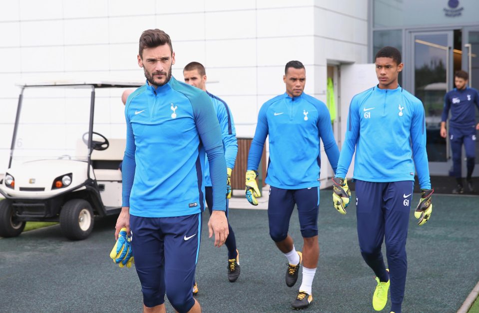  Hugo Lloris led out the goalkeepers ahead of training