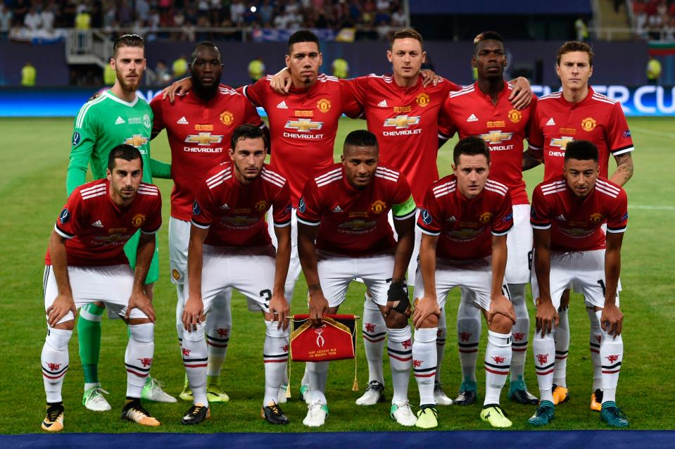  Manchester United line up before taking on Real Madrid in Macedonia