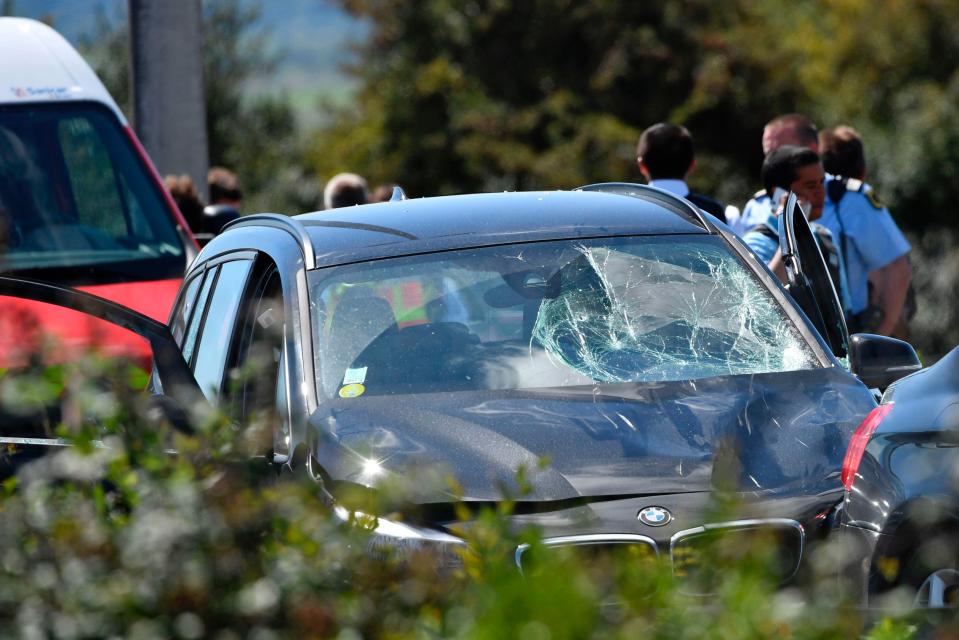  The shattered windscreen of the suspect's car