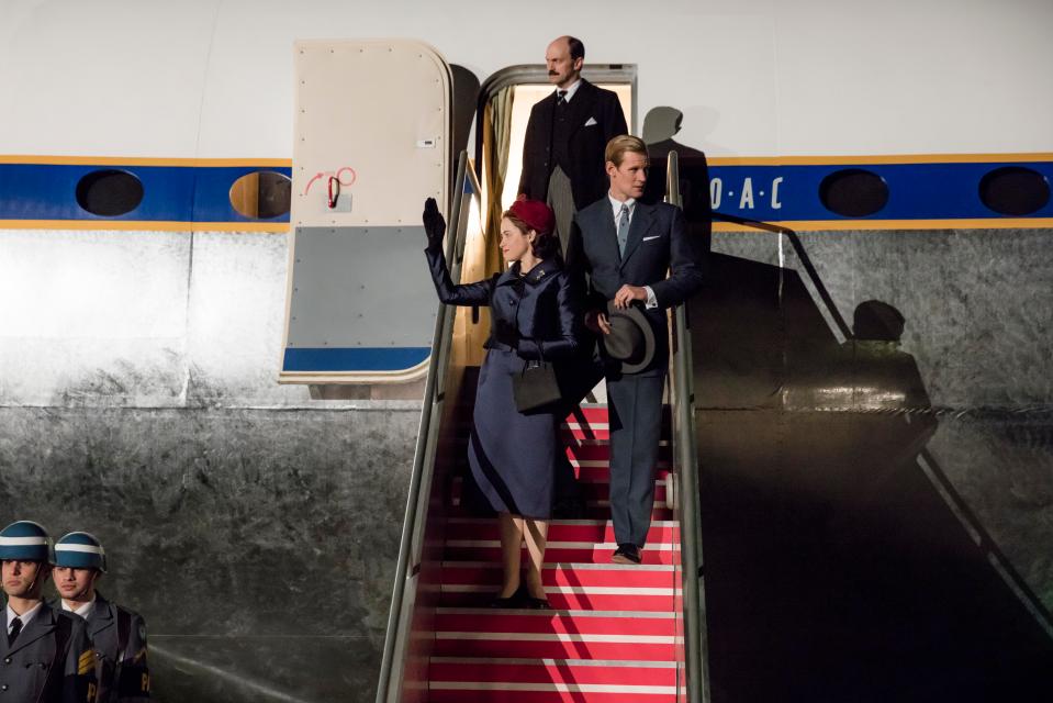  Royal couple Queen Elizabeth II and Prince Philip return from a world tour in The Crown