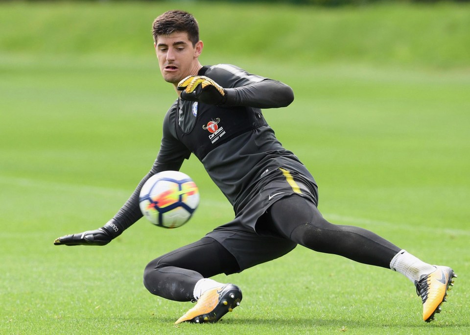 The Belgian shot-stopper in action during the Chelsea training session