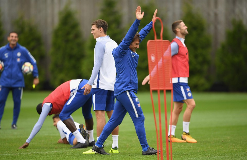 Antonio Conte appears in high spirits at the Blues training camp