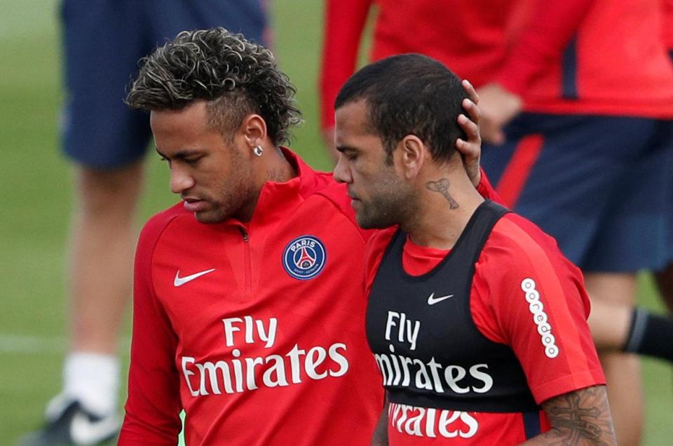  Alves, pictured with Neymar, was due to play against Toulouse on Sunday