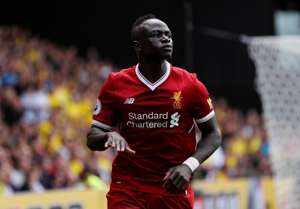  Sadio Mane celebrates after pulling Liverpool level in an action-packed first-half