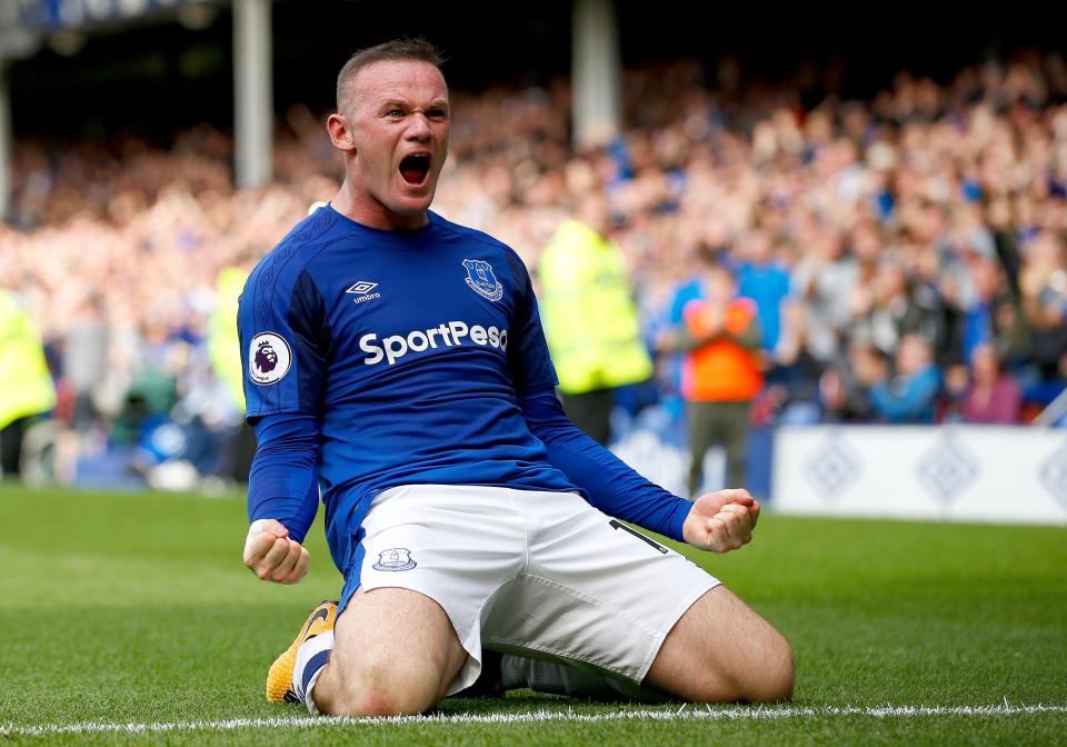  Wayne Rooney celebrates after scoring his first competitive goal since rejoining Everton