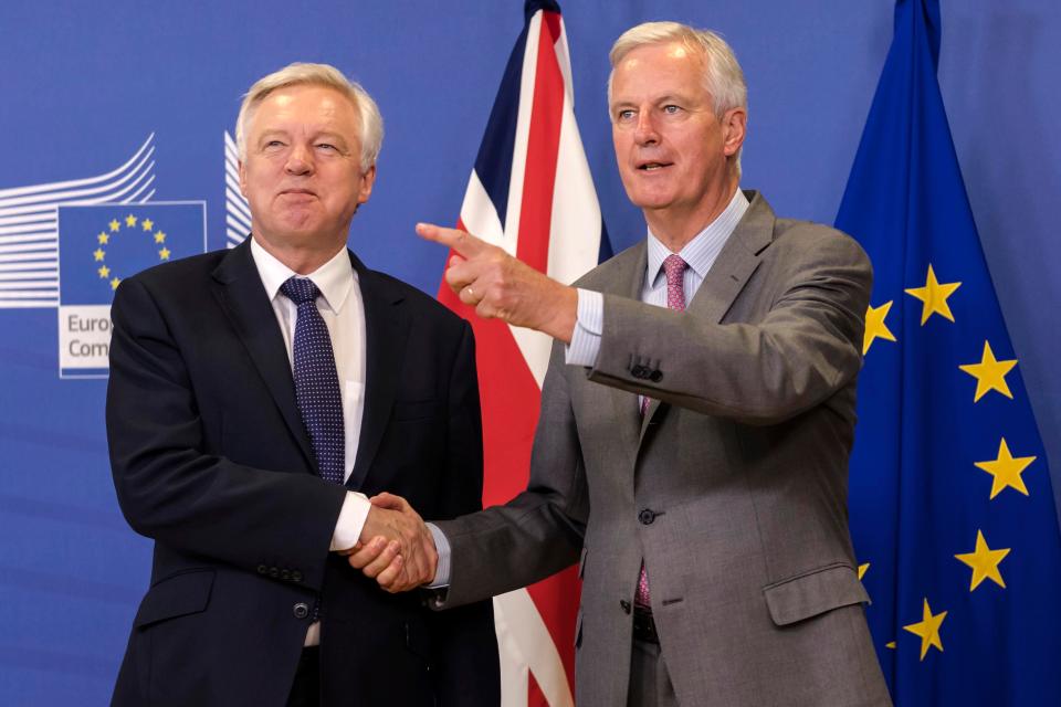  David Davis (left) with chief EU negotiator Michel Barnier (right)