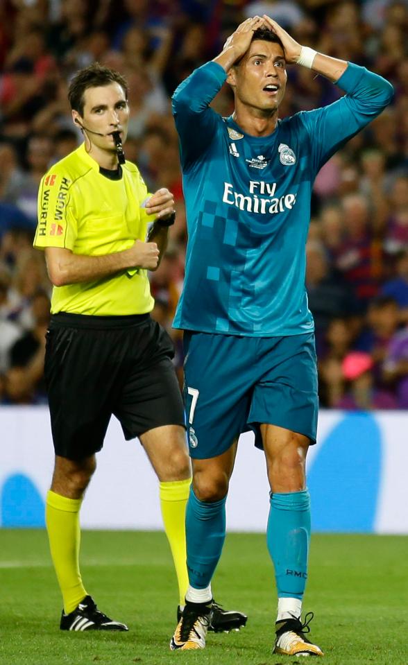  Cristiano Ronaldo was furious for getting a five-game ban for pushing a referee in the Spanish Super Cup