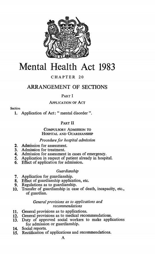  The act is categorised into more than 100 sections to address specifics around the treatment of mental health patients