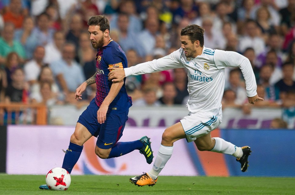 Neymar and Mateo Kovacic do battle during Spanish Super Cup clash