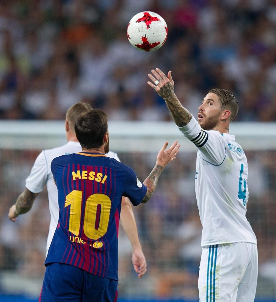  Ramos chucks the ball away during the 2-0 Super Cup defeat