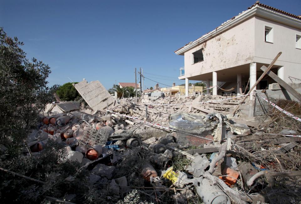  Two died in the gas explosion which destroyed a house, pictured, in the village of Alcanar, Catalonia