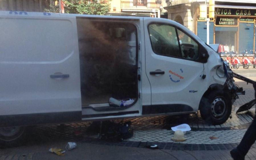  A white van suspected of ploughing into pedestrians in Barcelona on Thursday