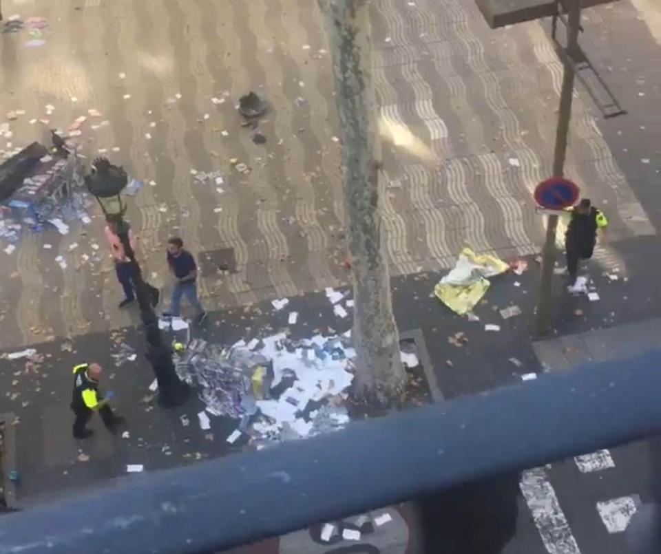  Debris on the ground after the van hit pedestrians in Barcelona