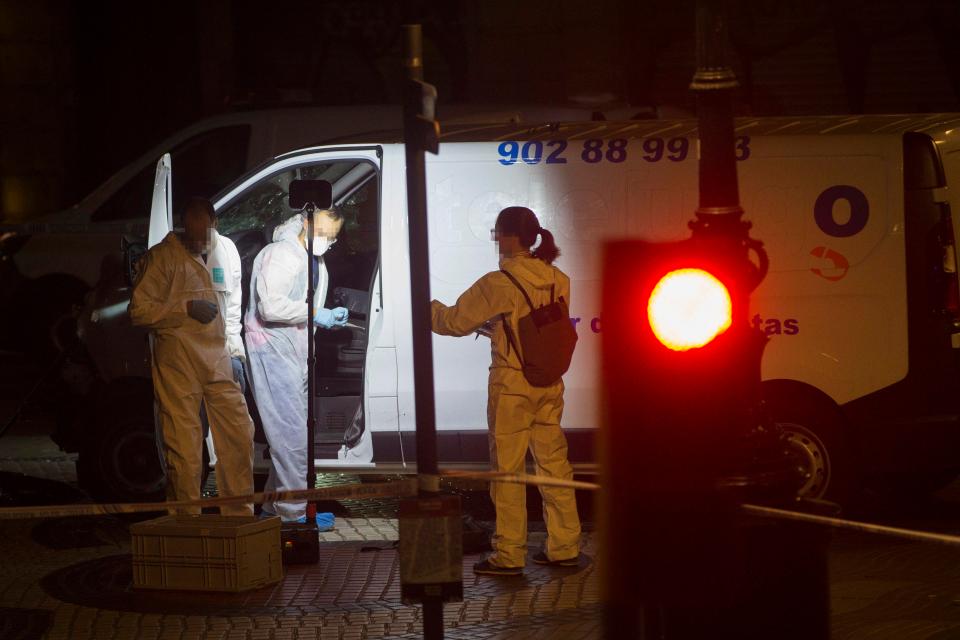  Investigators pictured working through the night following the Las Ramblas terror attack which has rocked Spain