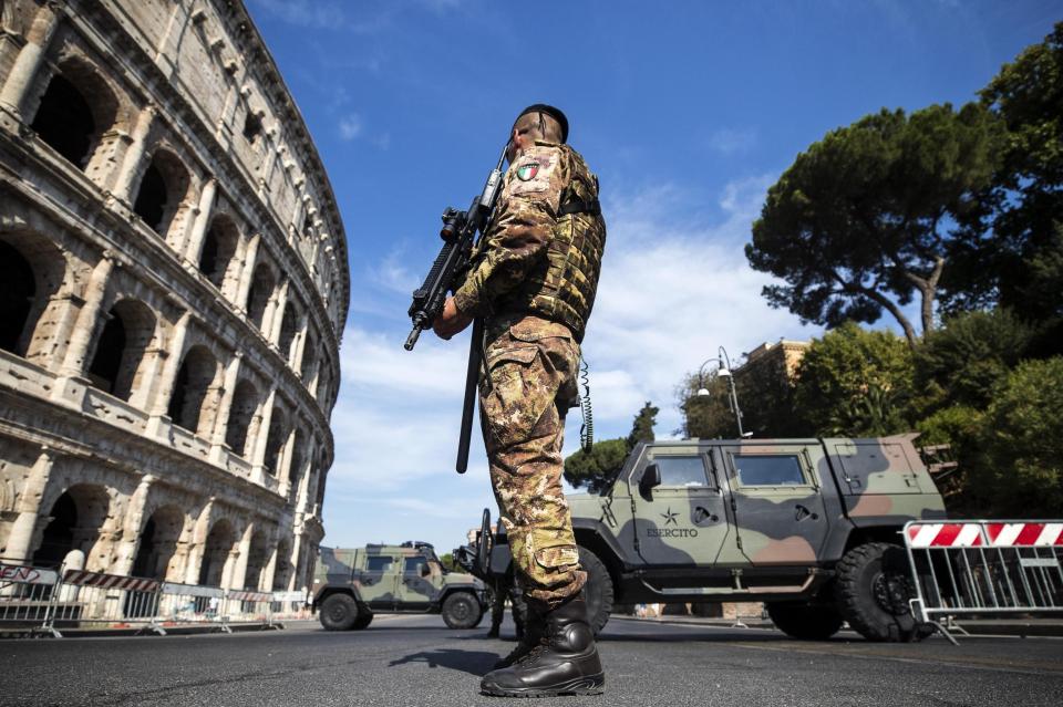  Soldiers patrol the streets this morning as Barcelona remains on high alert