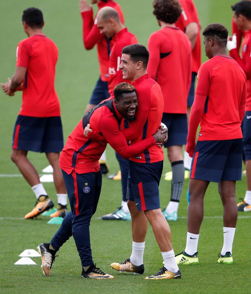  Aurier, with Yuri Berchiche, was in good spirits despite a lack of first-team action