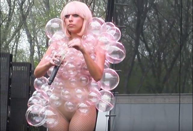 Lady Gaga turned herself into a walking, talking bubble for one look for her The Fame tour