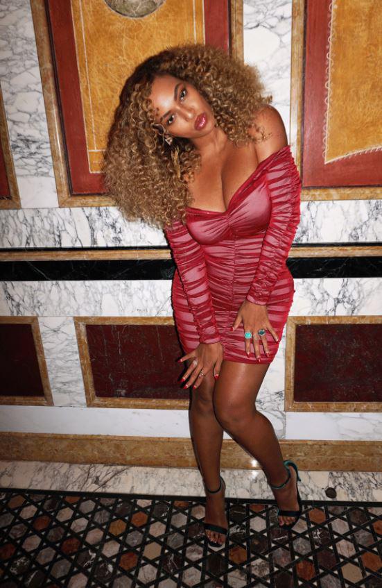  Bey worked her angles in front of a marble wall