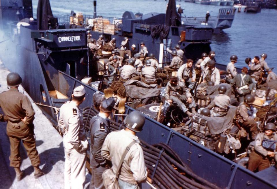  American troops set off from Weymouth harbour - part of 7,000 naval vessels who took part in the Normandy landings