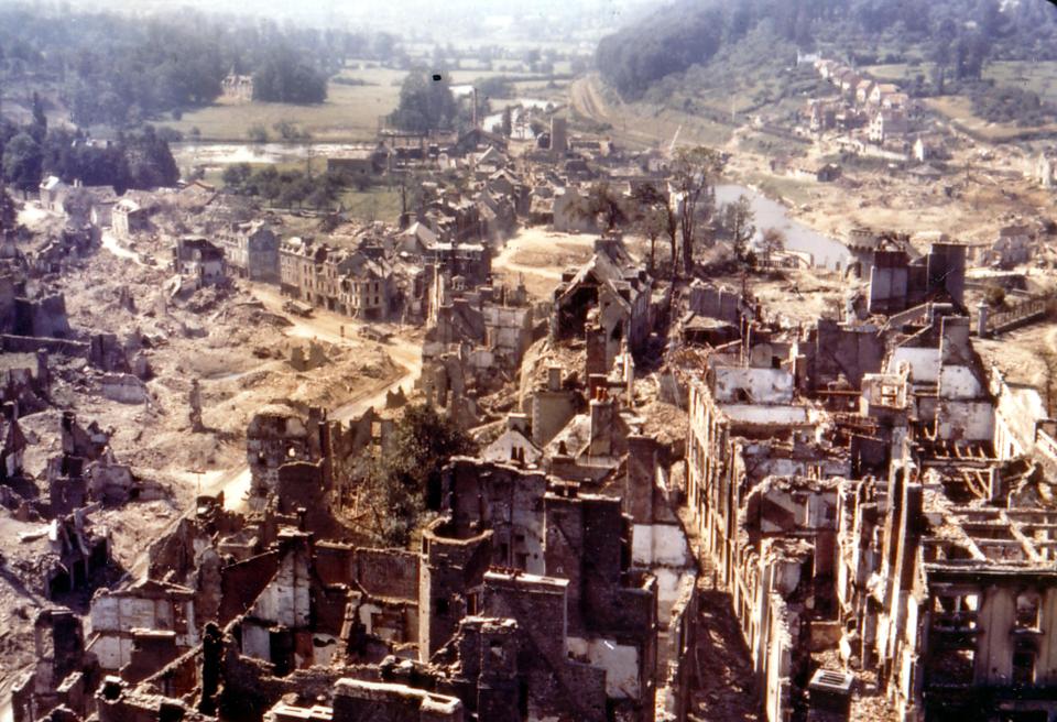  The village of Saint-Lo bears the savage scars of warfare following its almost complete destruction in August 1944