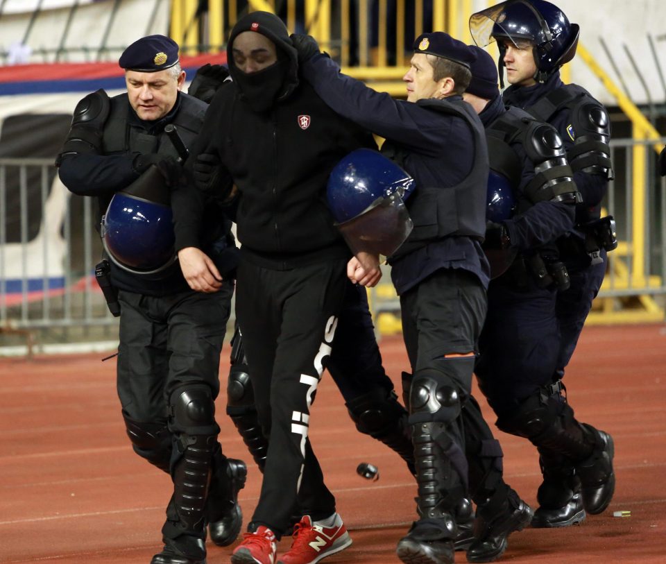  A Hadjuk fan is arrested in the Croatian League match against Rijeka