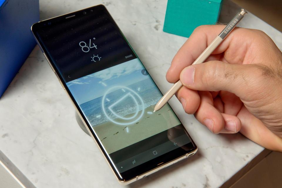  A Samsung Galaxy Note 8 and accompanying stylus on display in New York after the launch