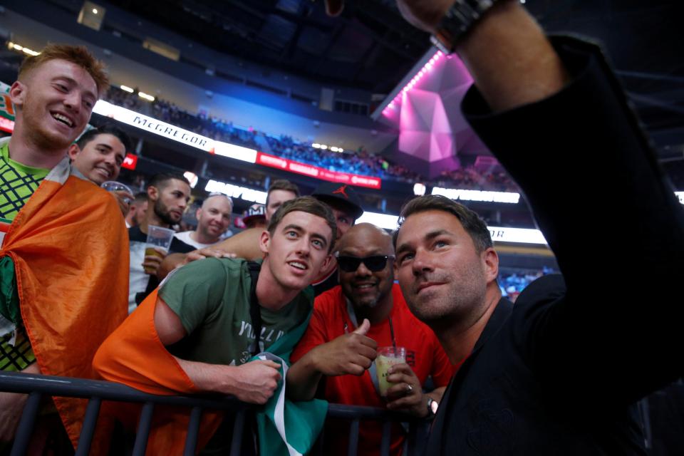  Promoter Eddie Hearn poses for photos with supporters at T-Mobile Arena