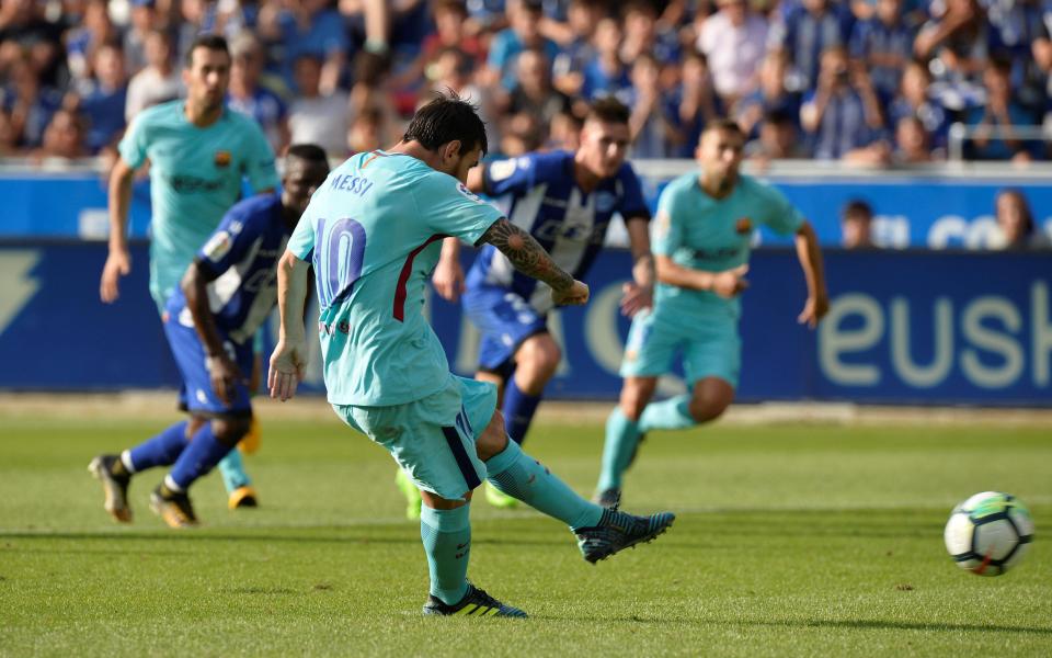  Lionel Messi misses a penalty during first half against Alaves