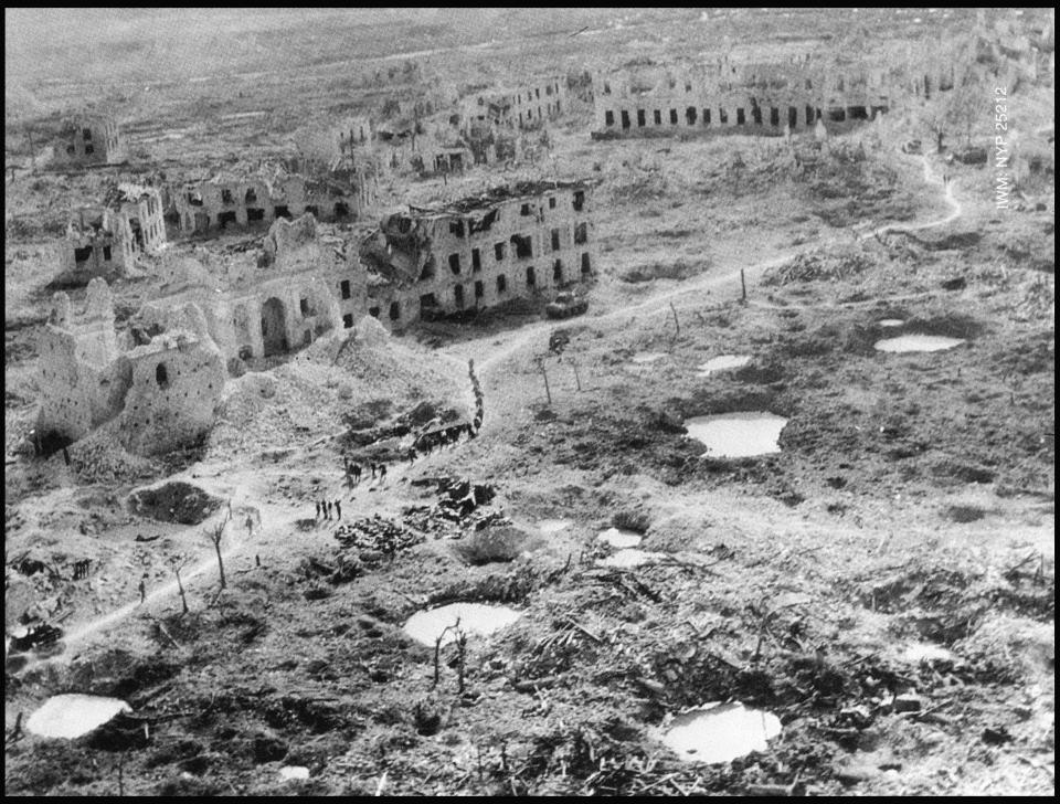  A view of the town after its complete destruction due to the Allied bombing effort