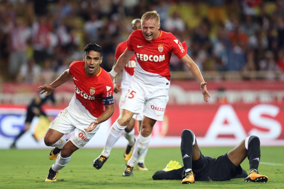  Radamel Falcao celebrates after netting second for Monaco with header