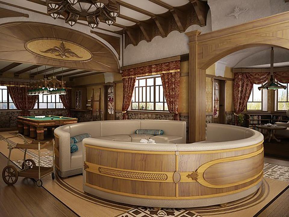  An extravagant billiards room has a double headed Russian eagle insignia