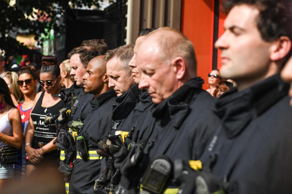  London firefighters pay their respects to the Grenfell Tower victims during the Notting Hill Carnival