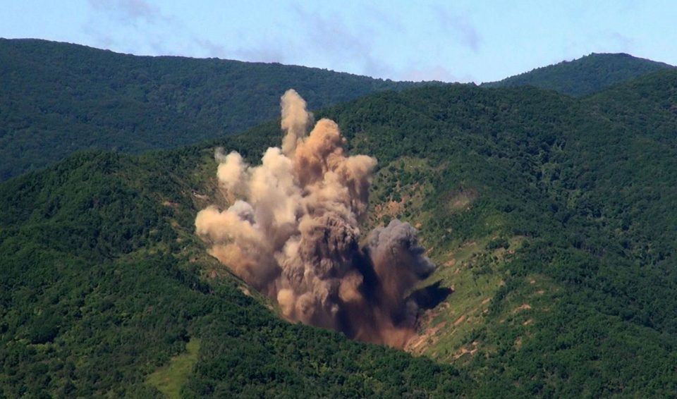  A bomb hits a mock target at the Pilseung Firing Range on August 29, 2017, in Gangwon-do, South Korea